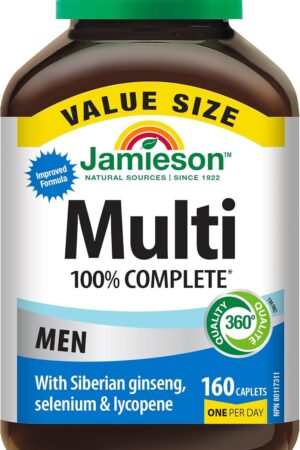 amieson 100% Complete Multivitamin for Men, with Siberian Ginseng, Lycopene and Selenium. Supports Eye Health, Energy, Immunity, and Everyday Health, Gluten-Free, One Per Day, 160 Caplets