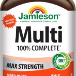 Jamieson 100% Complete Multivitamin Max Strength, with Higher Concentrations of Vitamin B, Vitamin C, and Vitamin D.