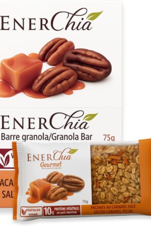 ENERCHIA Gourmet Granola Power Bar - Salted Caramel Pecan - Vegan Protein Breakfast Bar (10g protein per 75g Snack Bar, Pack of 12)